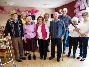 WELCOME: Some of the residents of Abbey Haven pictured with their entertainers (l-r) Jim Kelly, Eleanor Shanley, Annie Gallagher, Tina Walsh, Frank Feerty, Thomas Costello, Charlie McGettigan, Mai Neary and Breeg Mulryan.