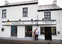 OPEN FOR BUSINESS: Dervla and Johny pictured outside their café, located above the Easkey Surf Centre.
