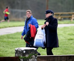 Bob Geldof Visits Lough Key's Castle Island filming for his RTE/BBC programme on WB Yeats. Pic Shows. Bob Geldof carries his laundry bag through Lough Key Forest Park following his visit to Castle Island. Photo Brian Farrell