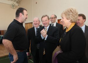 MEET AND GREET: Ronnie Conlon (Avalon Centre) sharing jokes with An Taoiseach Enda Kenny, Tony Mc Loughlin (TD), Paul Tolan, Heather Humphries (Minister for Arts, Heritage and the Gaeltacht), and Gerry Reynolds.