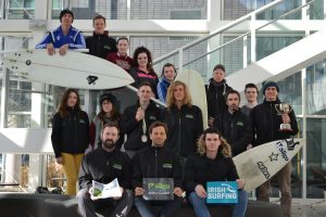 TEAM: The IT Sligo surfing team and mentors, which won the National Intervarsity Championships 2016 in Strandhill last weekend.