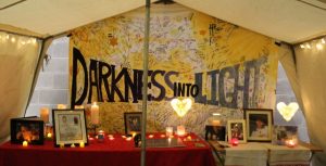 HeadlineOver 2,000 walk TENT: The Darkness Into Light tent which had signatures from most of the participants displayed.